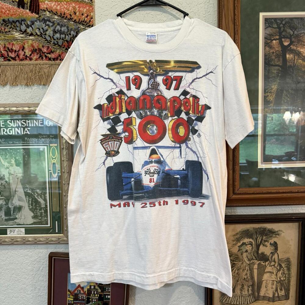 Vintage 1997 RARE Indianapolis 500 Lightning AOP F1 Racing Shirt Size Large